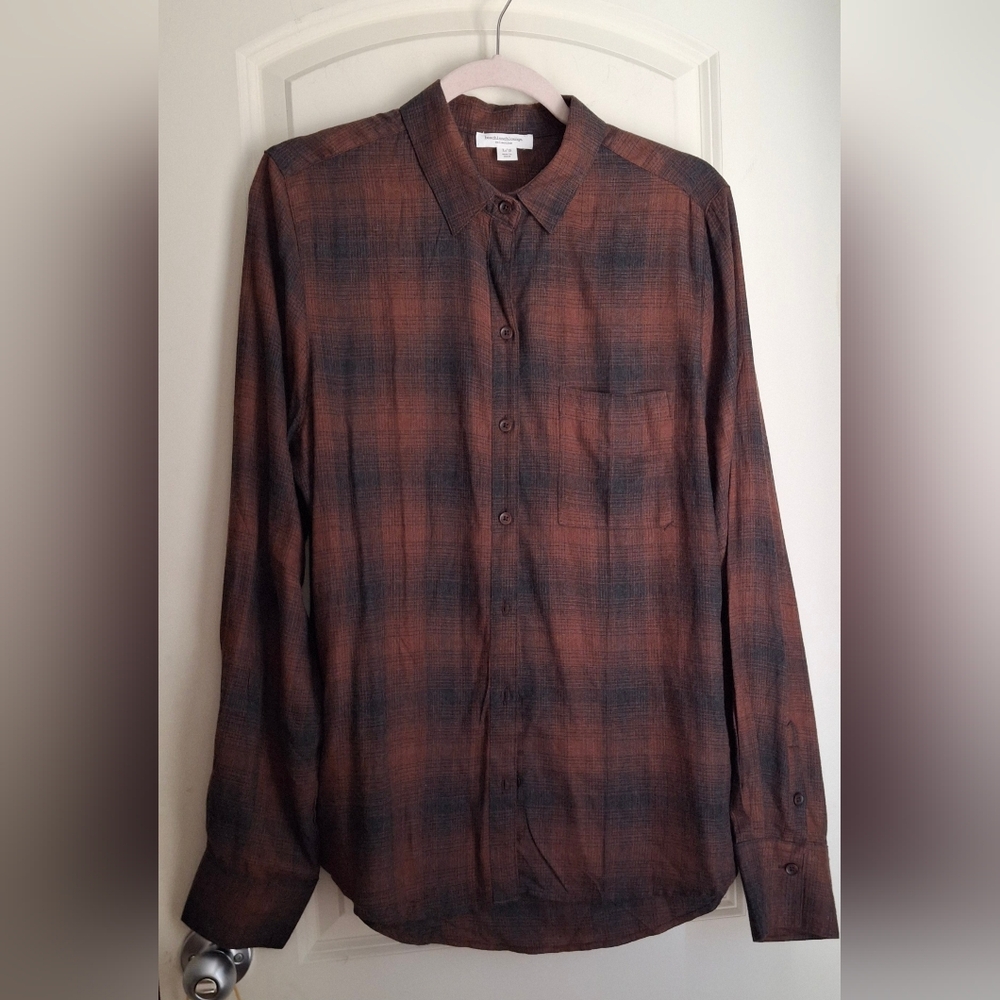 Beachlunchlounge blue/brown โ plaid button shirt size large
